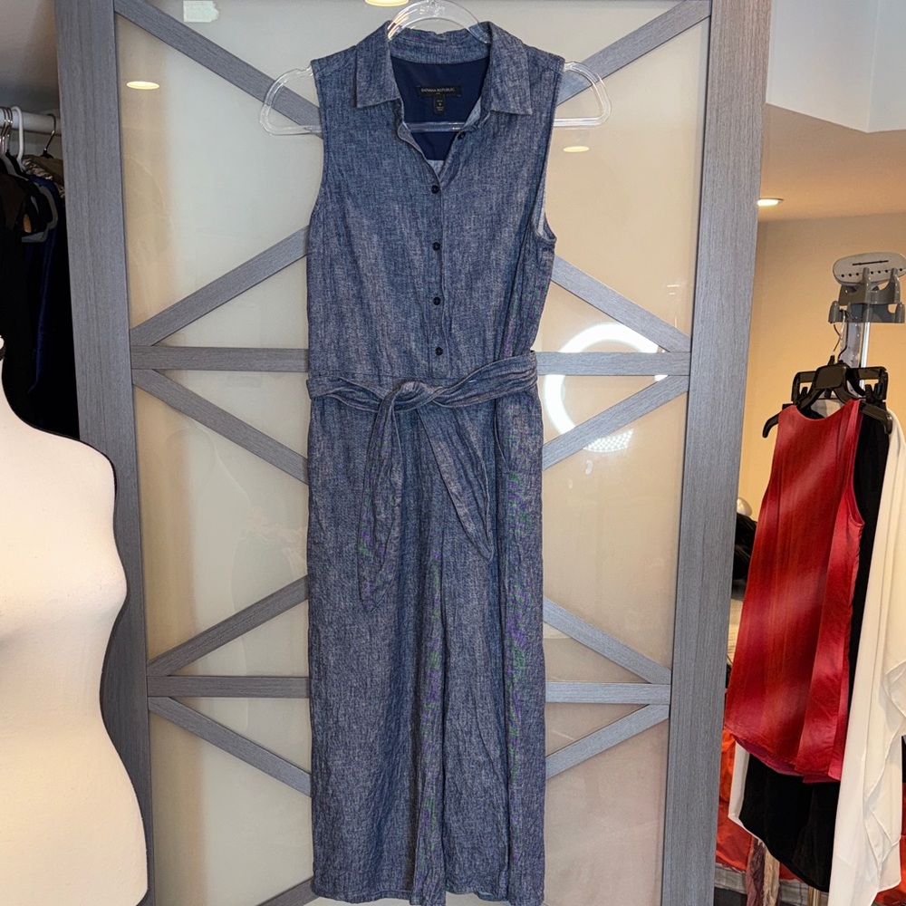 Banana Republic Chambray Sleeveless Crop Jumpsuit